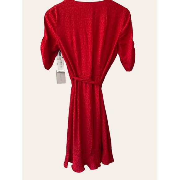 1. State Red Animal Print Short Sleeve Wrap Mini Dress Size 0 - Picture 8 of 10